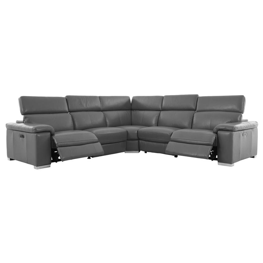 Charlie Gray Leather Power Reclining Sectional with 5PCS/2PWR alternate image, 3 of 13 images.