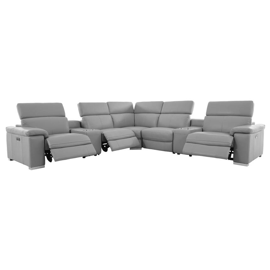 Charlie Light Gray Leather Power Reclining Sectional with 7PCS/3PWR alternate image, 2 of 15 images.