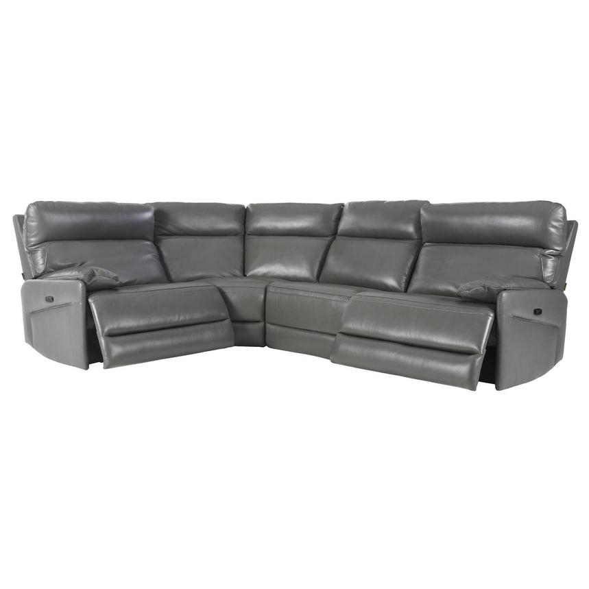 Benz Gray Leather Power Reclining Sectional with 4PCS/2PWR alternate image, 2 of 10 images.