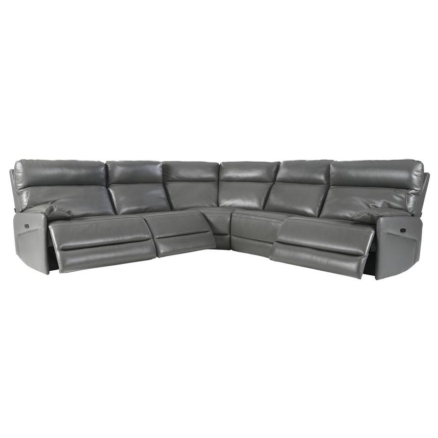 Benz Gray Leather Power Reclining Sectional with 5PCS/3PWR  alternate image, 2 of 10 images.