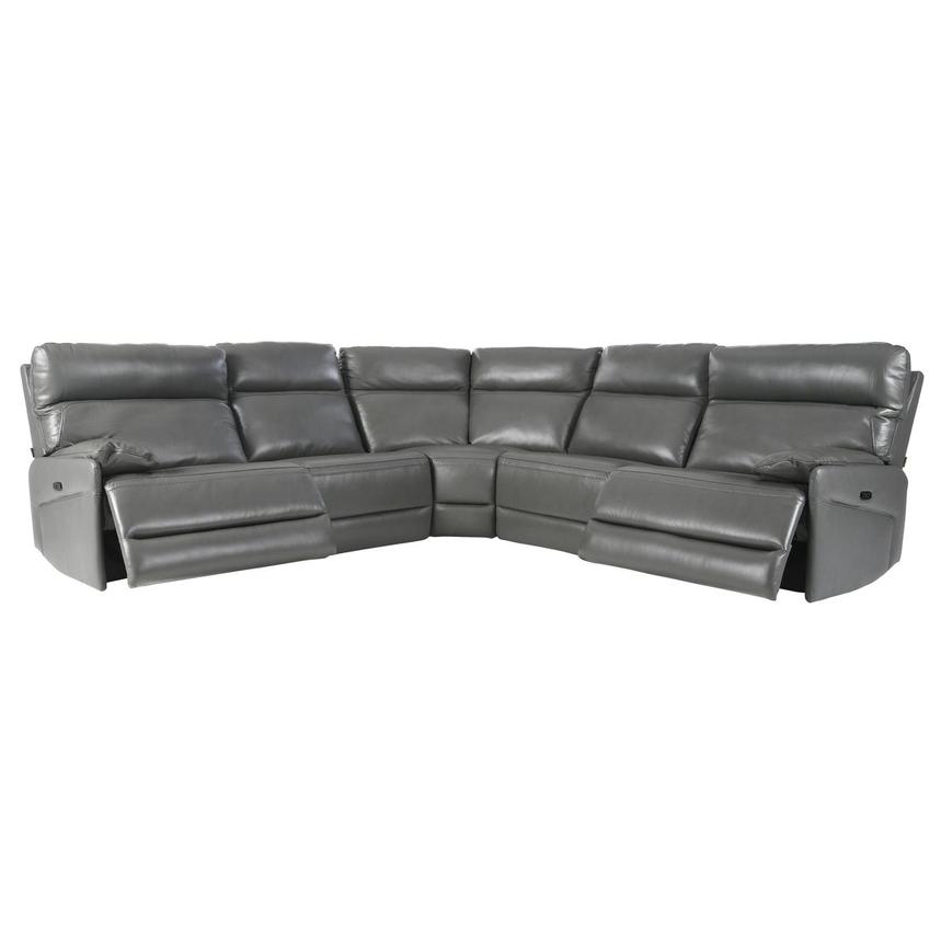 Benz Gray Leather Power Reclining Sectional with 5PCS/2PWR alternate image, 2 of 10 images.