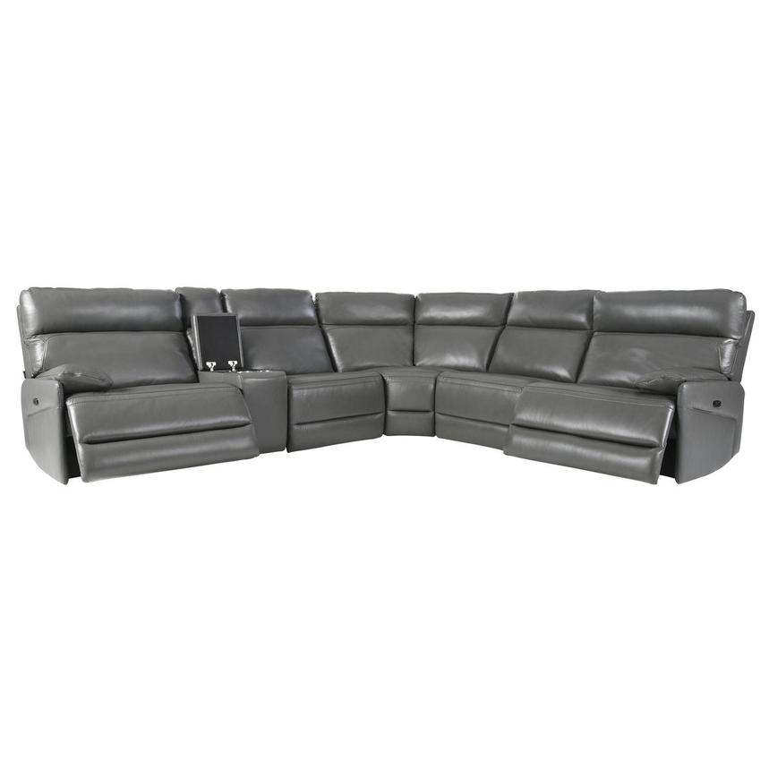 Benz Gray Leather Power Reclining Sectional with 6PCS/2PWR  alternate image, 2 of 13 images.