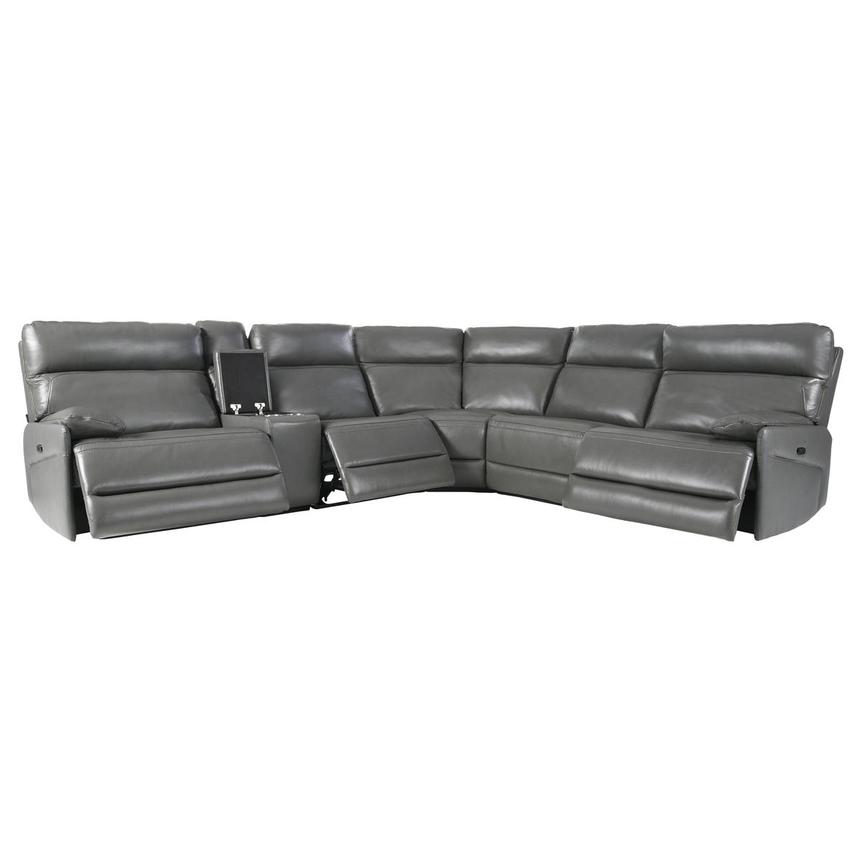 Benz Gray Leather Power Reclining Sectional with 6PCS/3PWR  alternate image, 2 of 13 images.