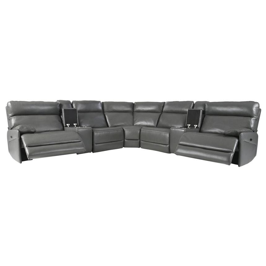 Benz Gray Leather Power Reclining Sectional with 7PCS/3PWR alternate image, 2 of 14 images.