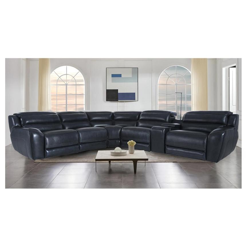 Cosmo II Blueberry Leather Power Reclining Sectional with 5PCS/2PWR  alternate image, 2 of 15 images.