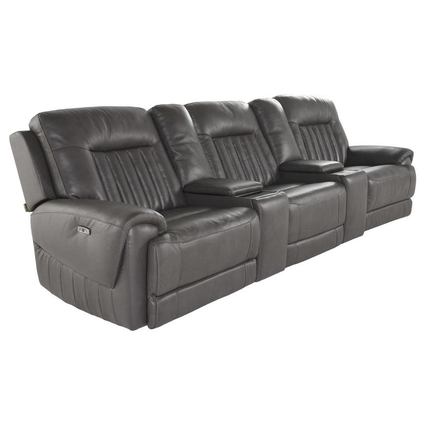 Devin Gray Home Theater Leather Seating with 5PCS/2PWR  alternate image, 2 of 7 images.