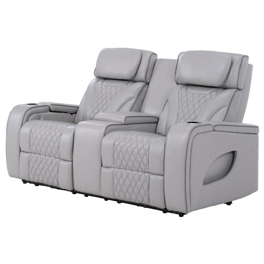 Pummel Gray Leather Power Reclining Loveseat  alternate image, 3 of 13 images.