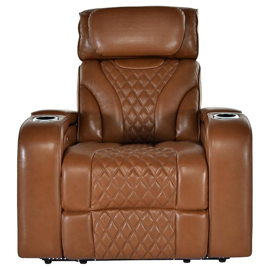Pummel Tan Leather Power Recliner  alternate image, 3 of 9 images.