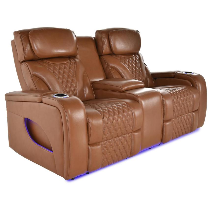 Pummel Tan Leather Power Reclining Loveseat  alternate image, 3 of 9 images.