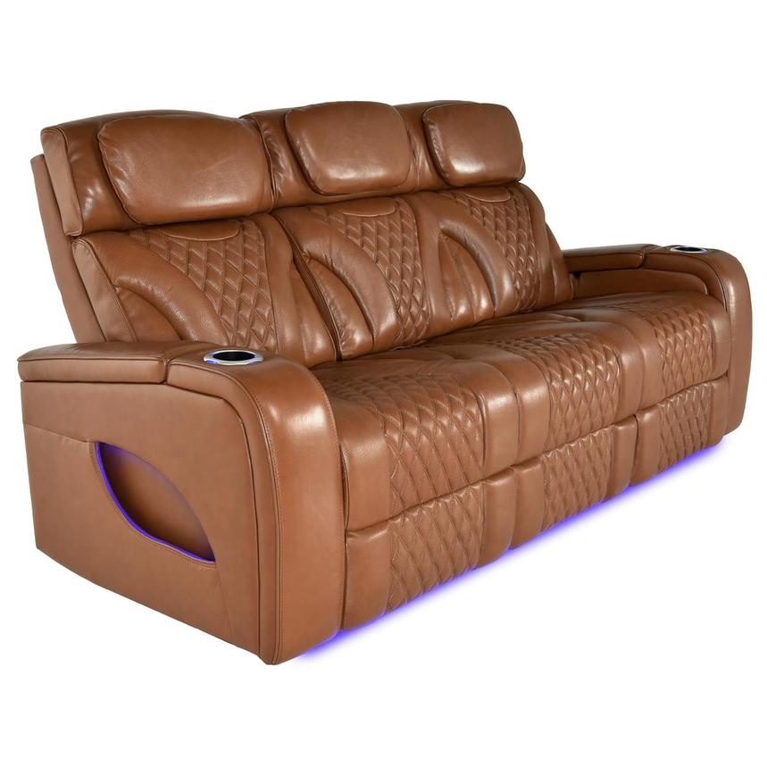 Pummel Tan Leather Power Reclining Sofa  alternate image, 3 of 9 images.