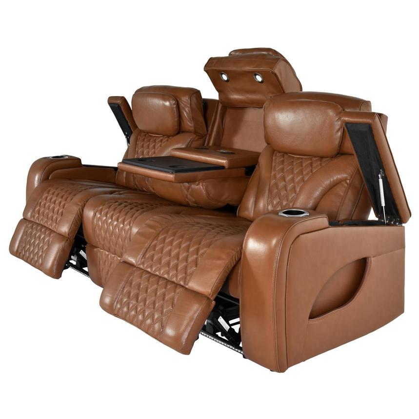 Pummel Tan Leather Power Reclining Sofa alternate image, 3 of 9 images.