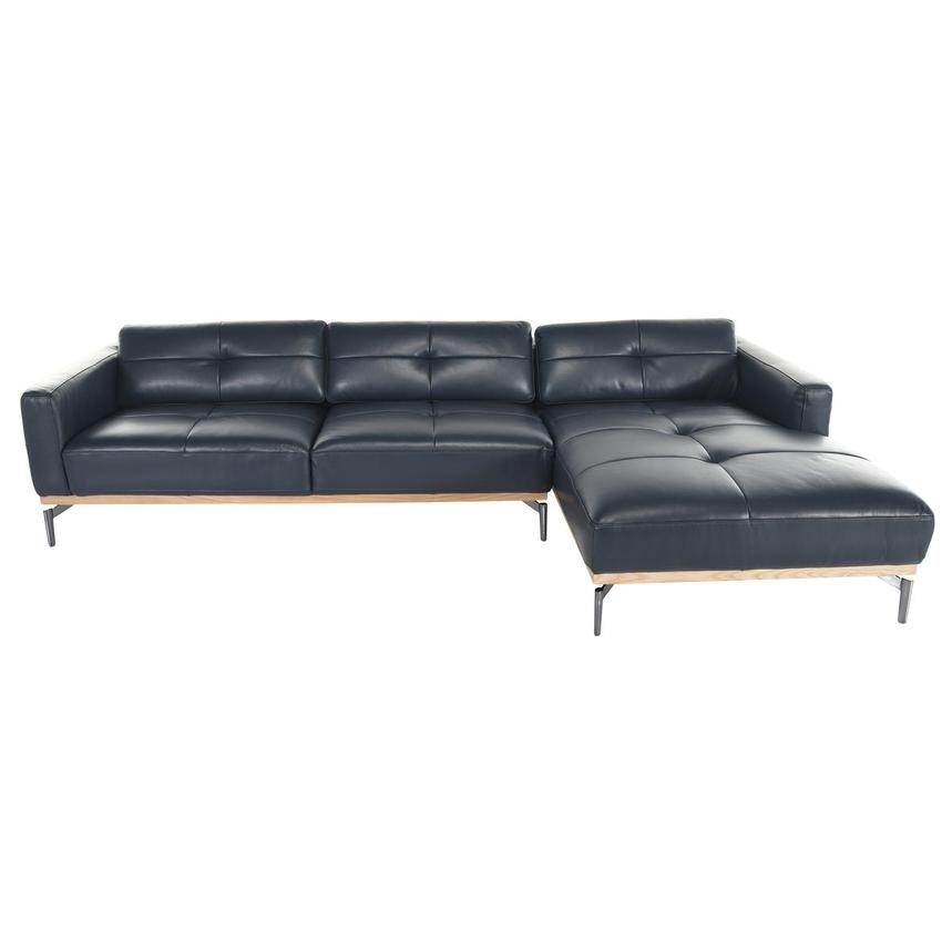 Nate Blue Leather Corner Sofa w/Right Chaise  main image, 1 of 7 images.