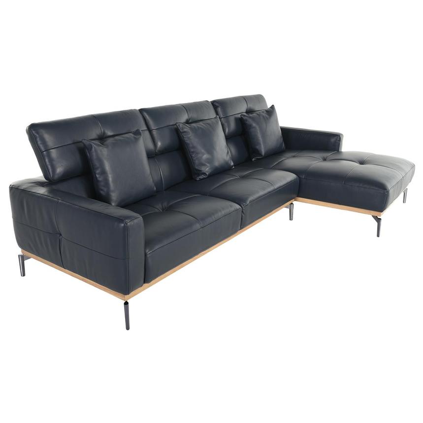 Nate Blue Leather Corner Sofa w/Right Chaise  alternate image, 5 of 7 images.