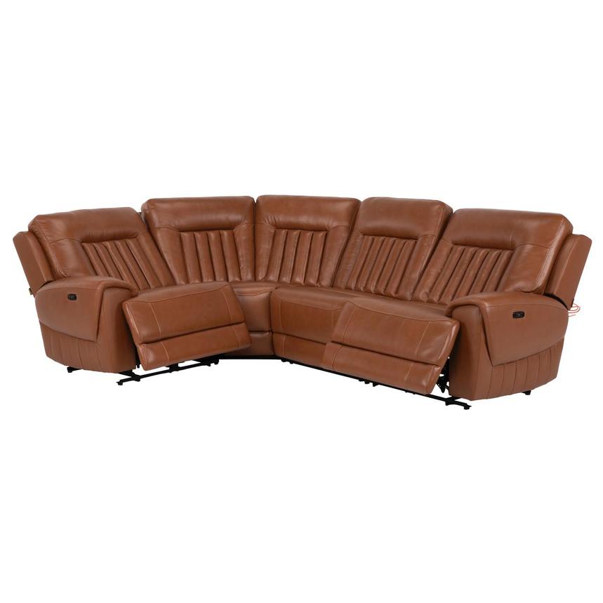 Devin Tan Leather Corner Sofa with 4PCS/2PWR  alternate image, 2 of 9 images.