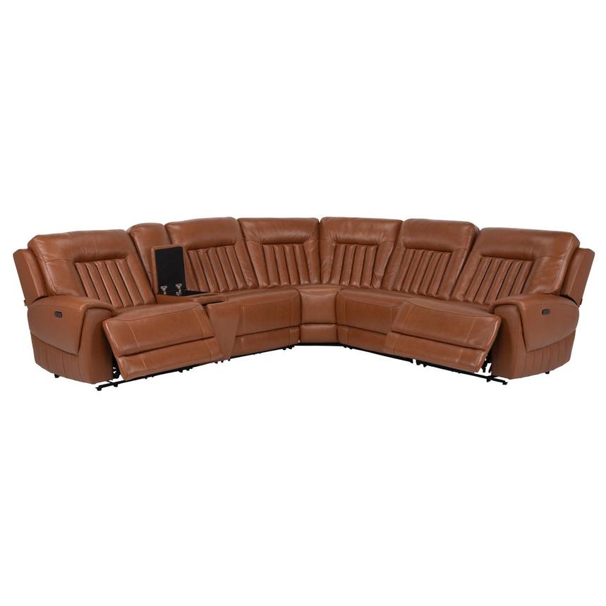 Devin Tan Leather Corner Sofa with 6PCS/2PWR  alternate image, 2 of 12 images.
