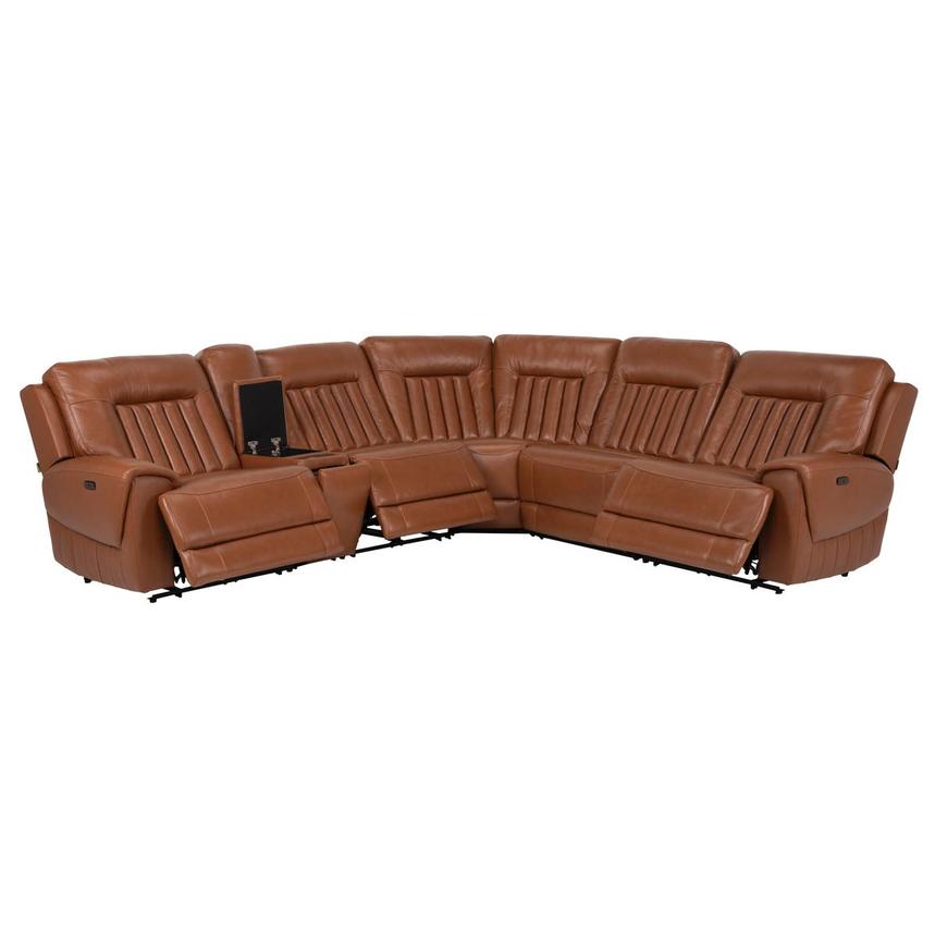 Devin Tan Leather Corner Sofa with 6PCS/3PWR  alternate image, 2 of 12 images.