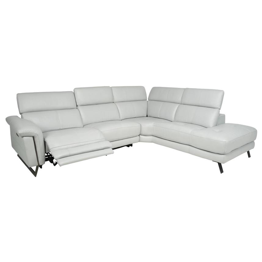 Joshlin Light Gray Leather Power Reclining Sofa w/Right Chaise  alternate image, 2 of 12 images.