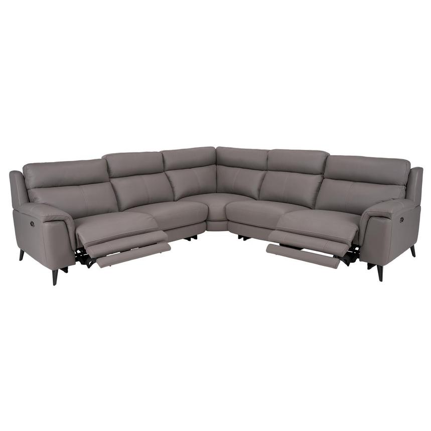 Hazel Gray Leather Power Reclining Sectional with 5PCS/2PWR  alternate image, 2 of 8 images.