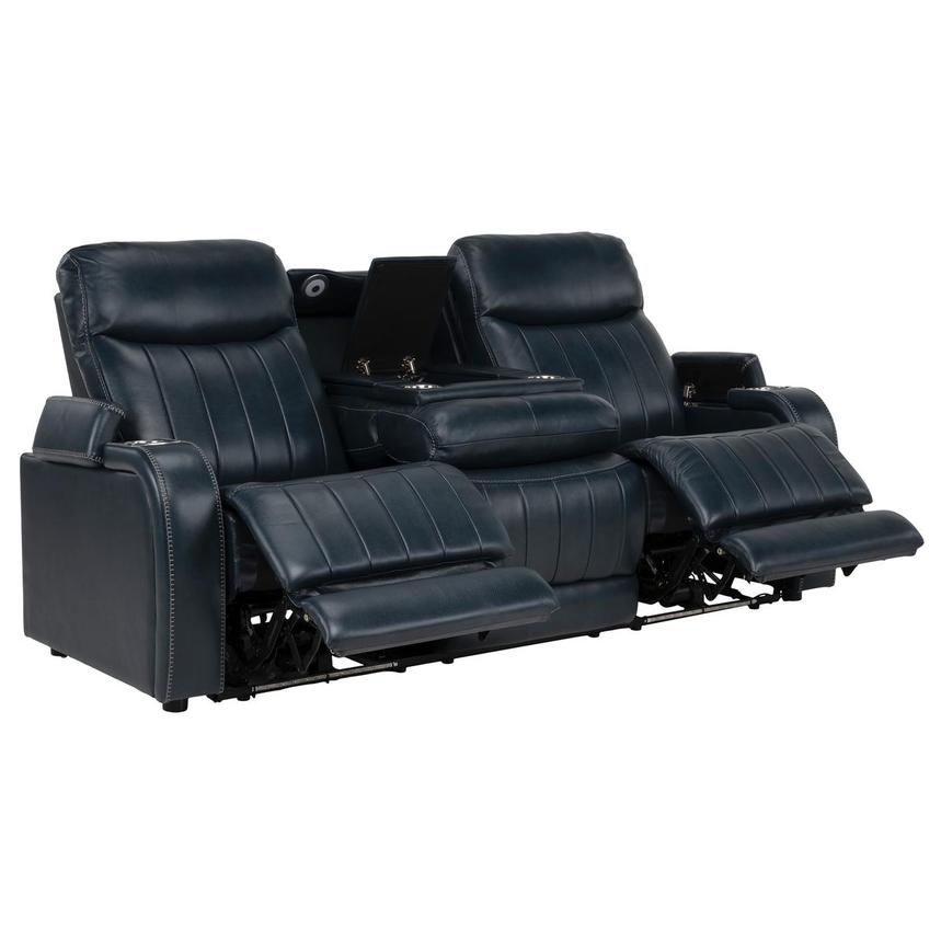 Neptune Blue Leather Power Reclining Sofa | El Dorado Furniture