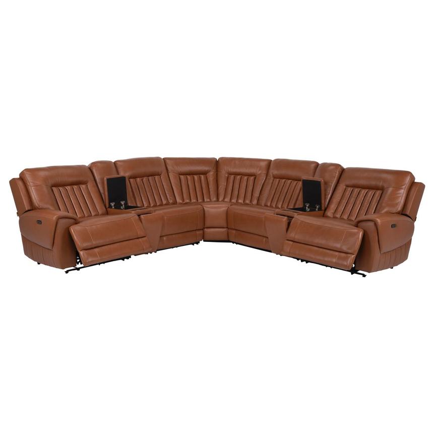 Devin Tan Leather Corner Sofa with 7PCS/3PWR  alternate image, 2 of 13 images.