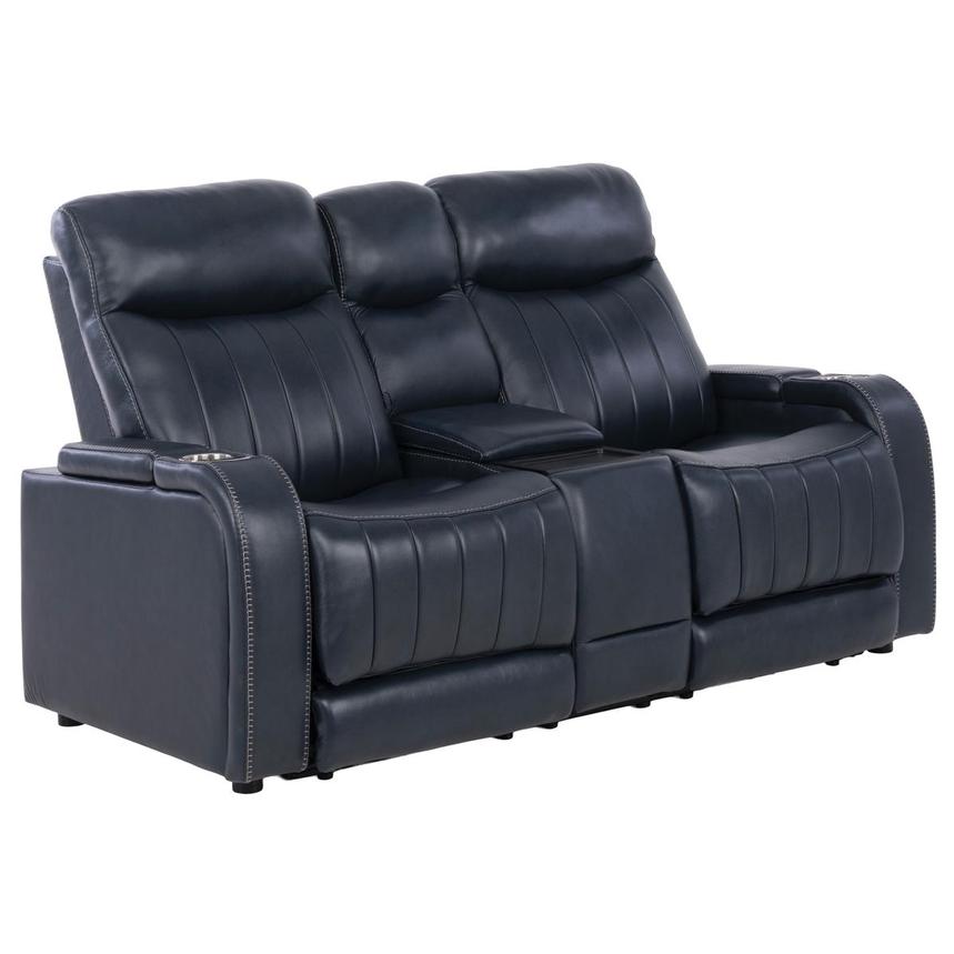 Neptune Blue Leather Power Reclining Sofa w/Console  alternate image, 2 of 16 images.