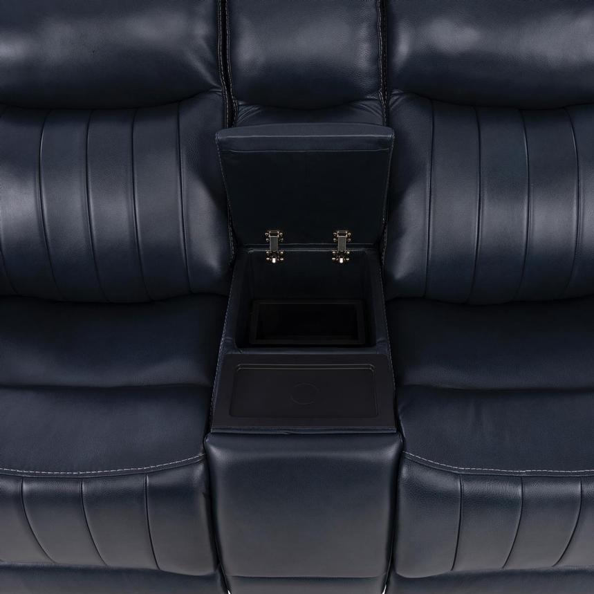 Neptune Blue Leather Power Reclining Sofa w/Console  alternate image, 7 of 16 images.