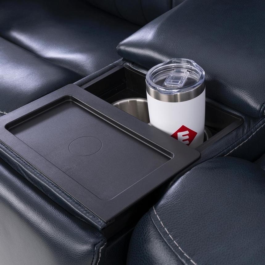 Neptune Blue Leather Power Reclining Sofa w/Console alternate image, 10 of 16 images.