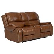 Durham Tan Leather Power Reclining Sofa w/Console  alternate image, 2 of 13 images.