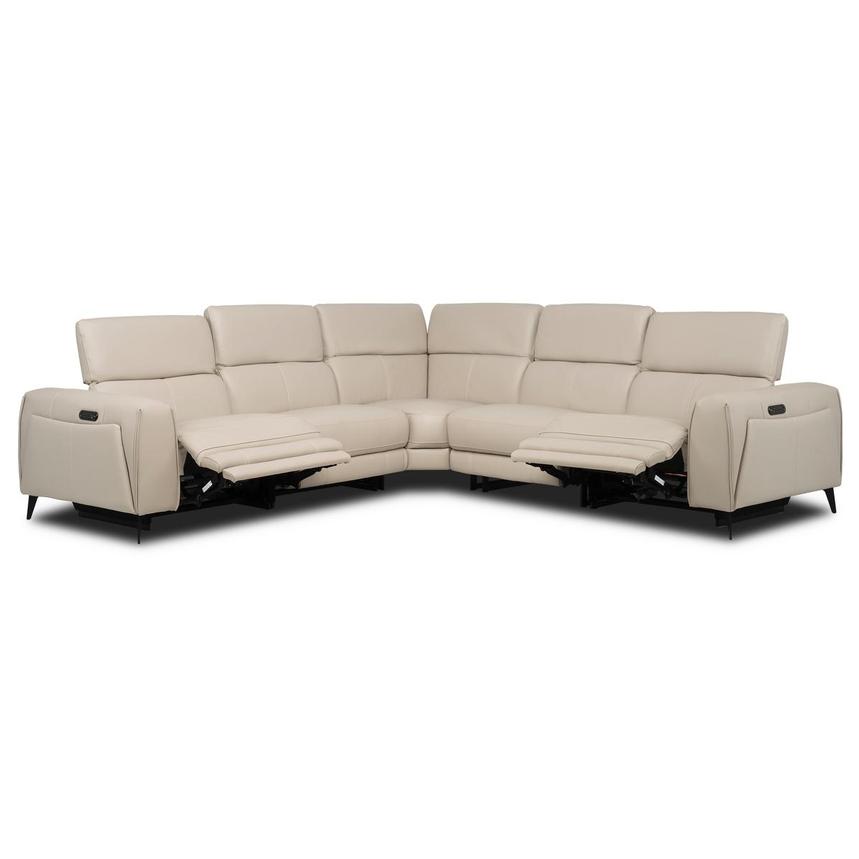 Luke 2.0 Taupe Leather Power Reclining Sectional with 5PCS/2PWR  alternate image, 2 of 10 images.