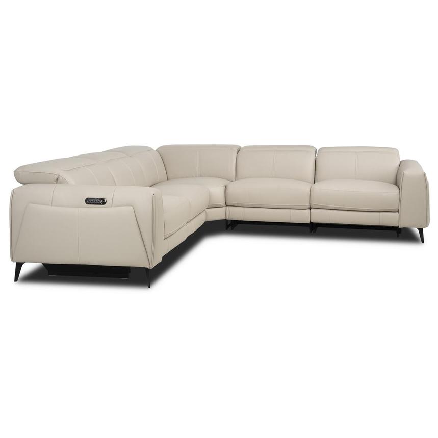Luke 2.0 Taupe Leather Power Reclining Sectional with 5PCS/3PWR alternate image, 3 of 9 images.