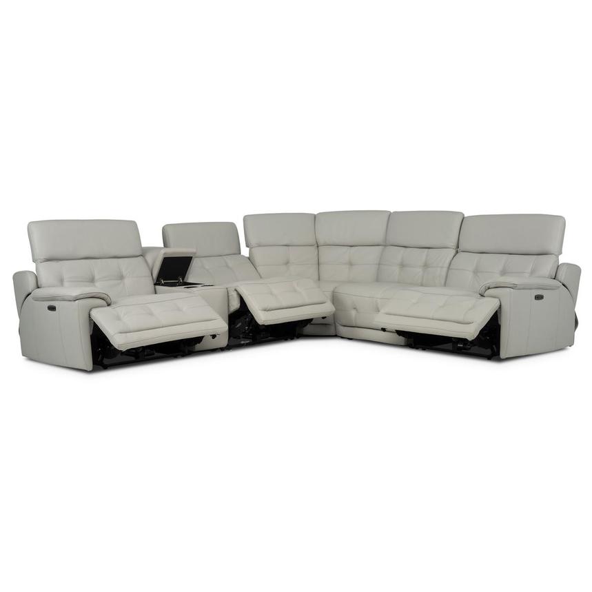 Graystone Gray Leather Power Reclining Sectional with 6PCS/3PWR  alternate image, 2 of 12 images.
