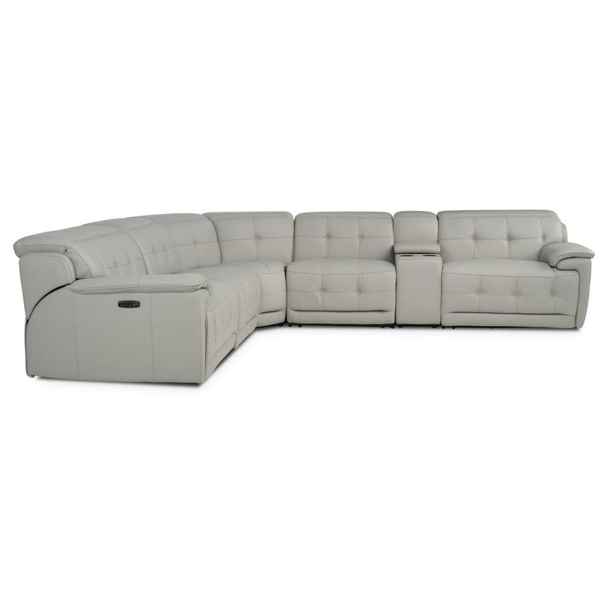 Graystone Gray Leather Power Reclining Sectional with 6PCS/3PWR alternate image, 3 of 12 images.