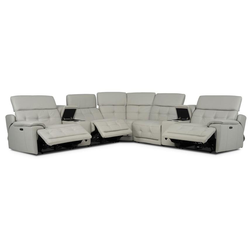 Graystone Gray Leather Power Reclining Sectional with 7PCS/3PWR  alternate image, 2 of 12 images.