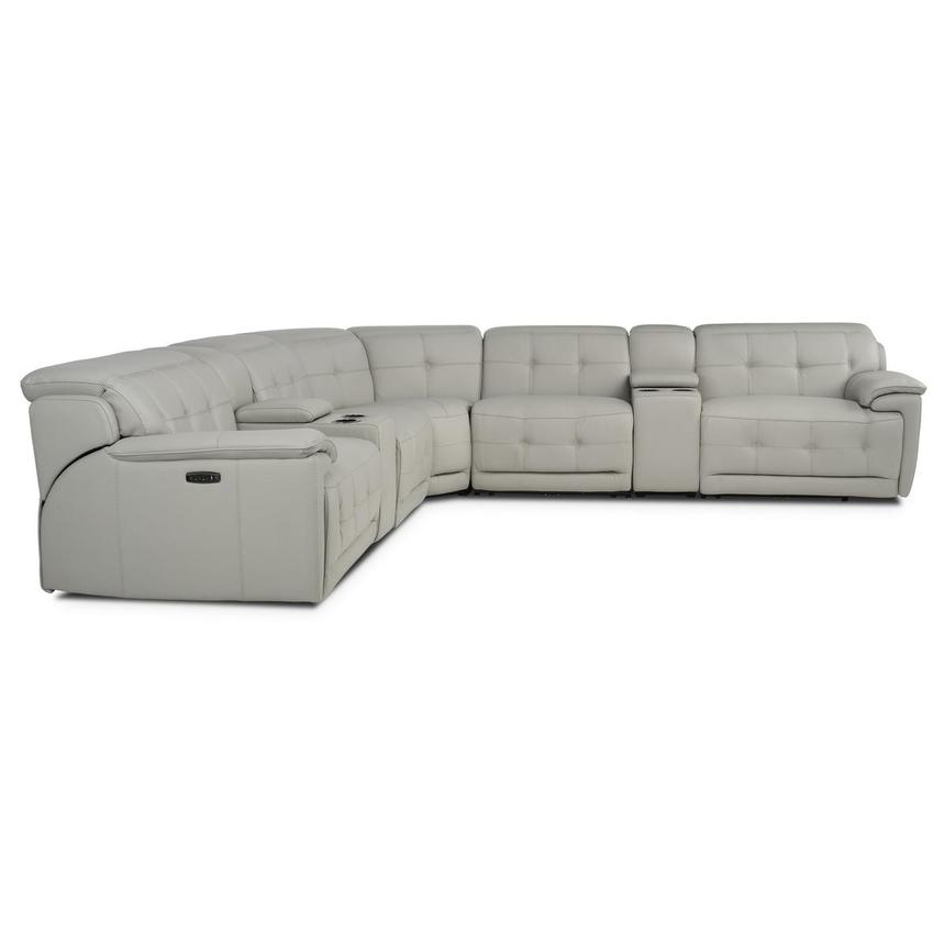 Graystone Gray Leather Power Reclining Sectional with 7PCS/3PWR alternate image, 3 of 12 images.