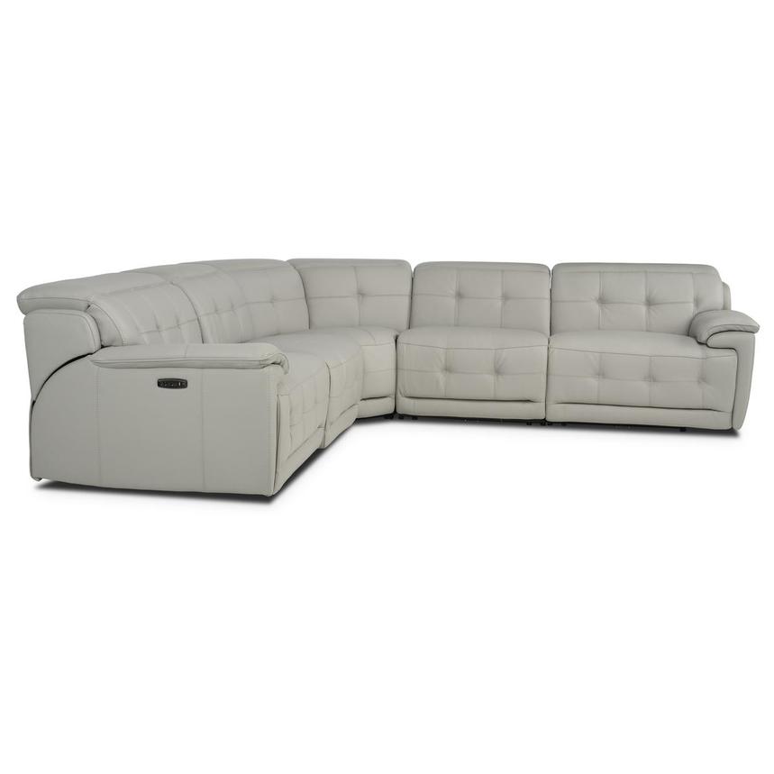 Graystone Gray Leather Power Reclining Sectional with 5PCS/3PWR alternate image, 2 of 9 images.