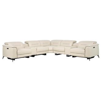 Anabel Cream 2.0 Leather Power Reclining Sectional with 7PCS/3PWR