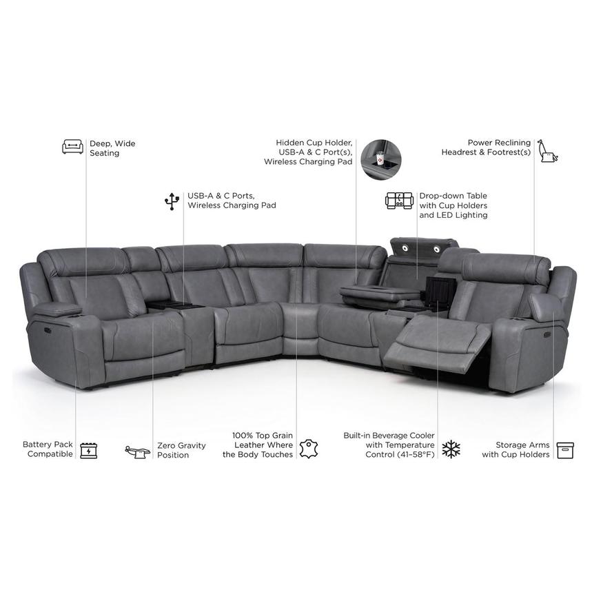 Odyssey Cobalt 7PCS/3PWR Leather Power Reclining Sectional w/Beverage Cooler  alternate image, 19 of 19 images.