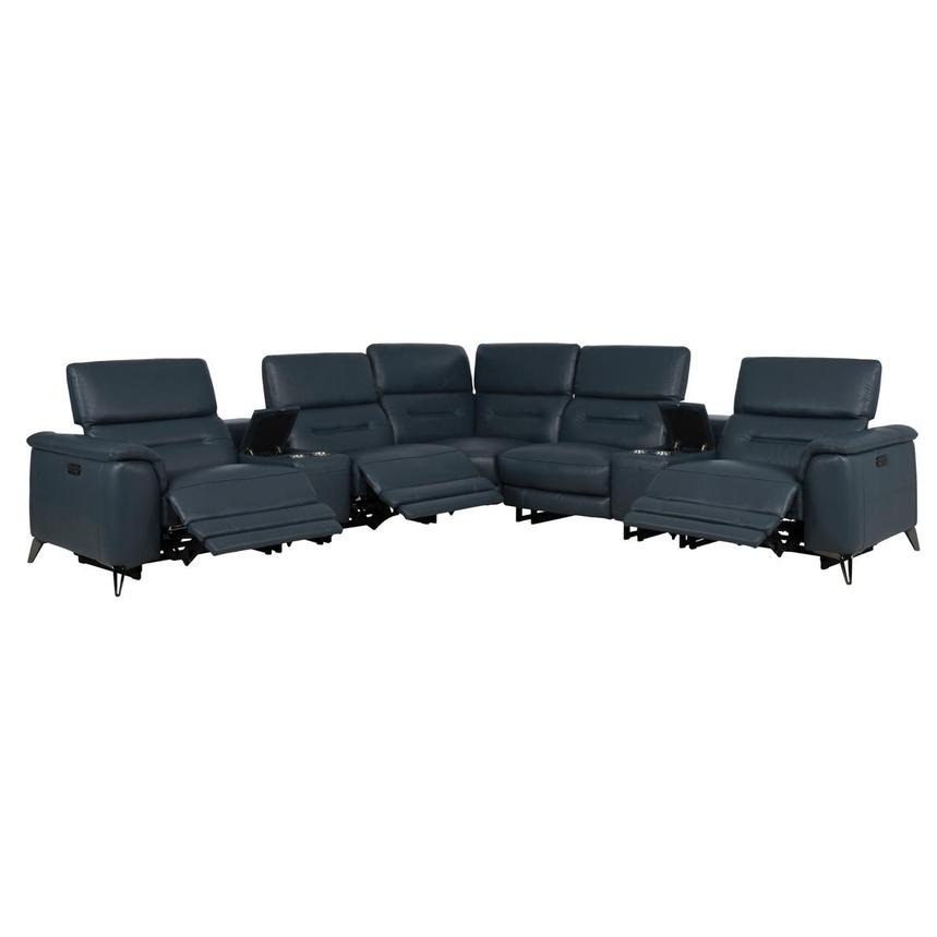 Anabel 2.0 Blue Leather Power Reclining Sectional with 7PCS/3PWR  alternate image, 2 of 14 images.