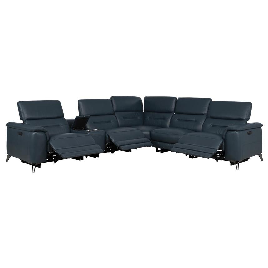 Anabel 2.0 Blue Leather Power Reclining Sectional with 6PCS/3PWR  alternate image, 2 of 14 images.