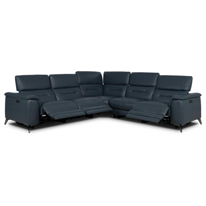 Anabel 2.0 Blue Leather Power Reclining Sectional with 5PCS/3PWR  alternate image, 2 of 9 images.