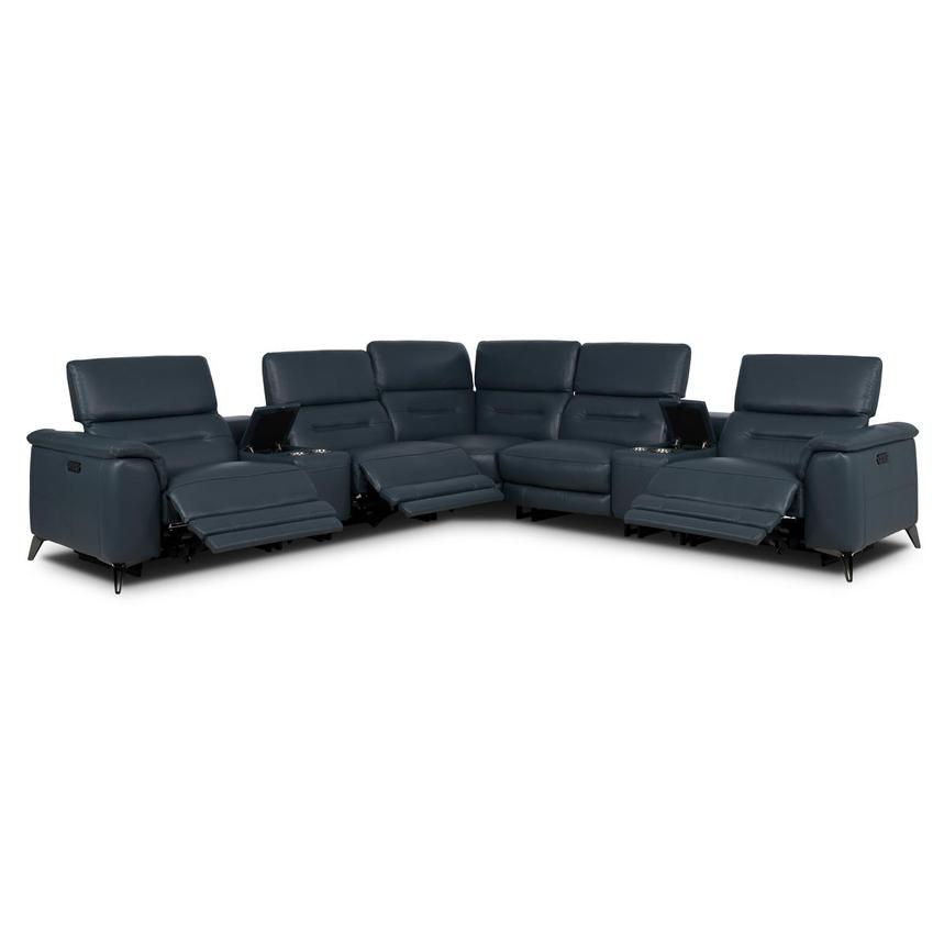 Anabel 2.0 Blue Leather Power Reclining Sectional with 7PCS/3PWR alternate image, 2 of 13 images.