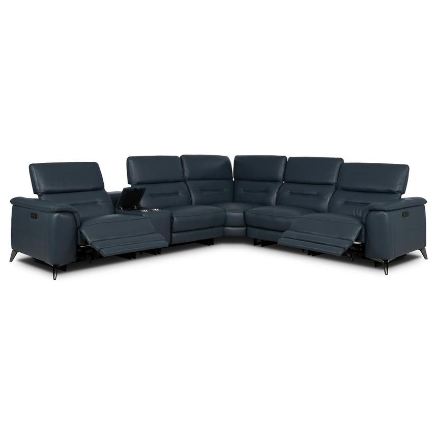 Anabel 2.0 Blue Leather Power Reclining Sectional with 6PCS/3PWR  alternate image, 2 of 13 images.