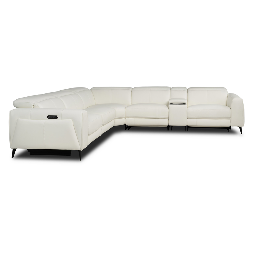 Luke 2.0 White Leather Power Reclining Sectional with 6PCS/2PWR alternate image, 3 of 12 images.