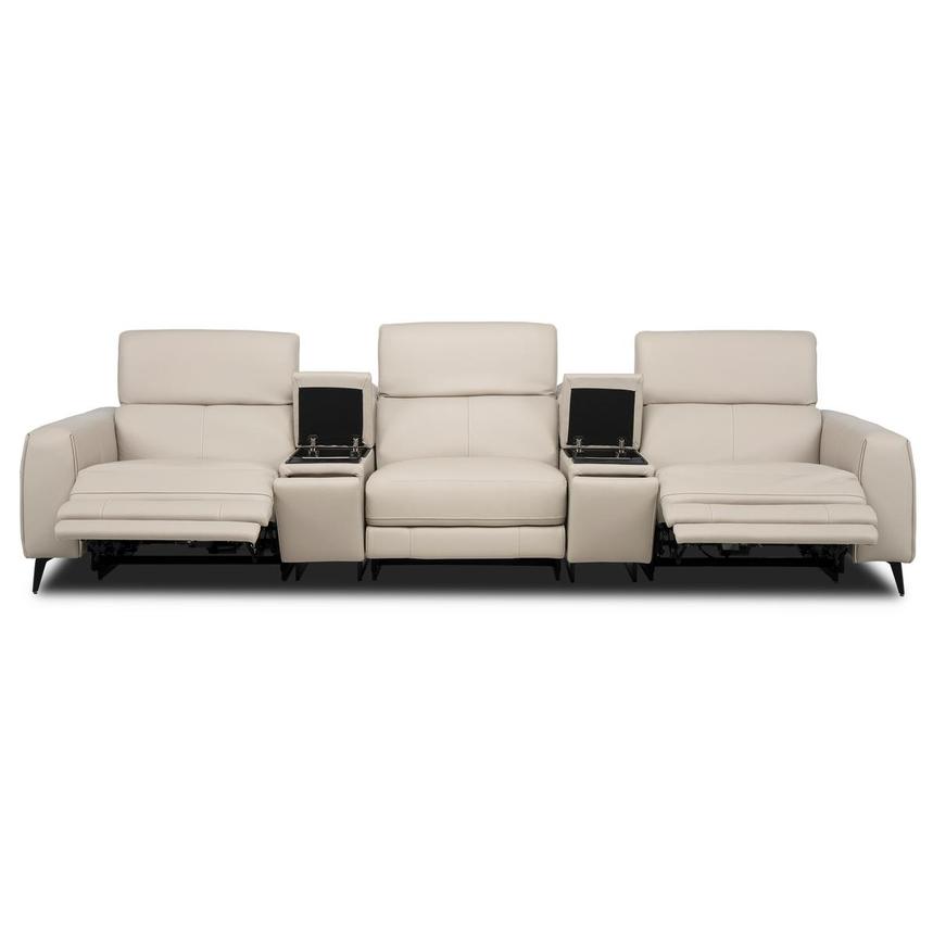 Luke 2.0 Taupe Home Theater Leather Seating with 5PCS/2PWR  alternate image, 2 of 10 images.