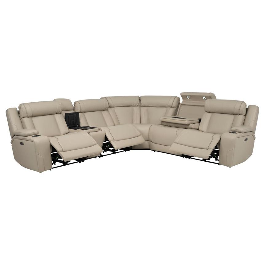 Odyssey Beige 6PCS/3PWR Leather Power Reclining Sectional w/Beverage Cooler  alternate image, 2 of 28 images.