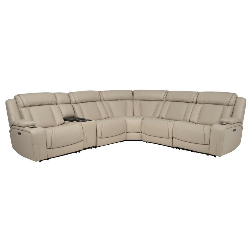 Odyssey Beige 6PCS/3PWR Leather Power Reclining Sectional w/Beverage Cooler