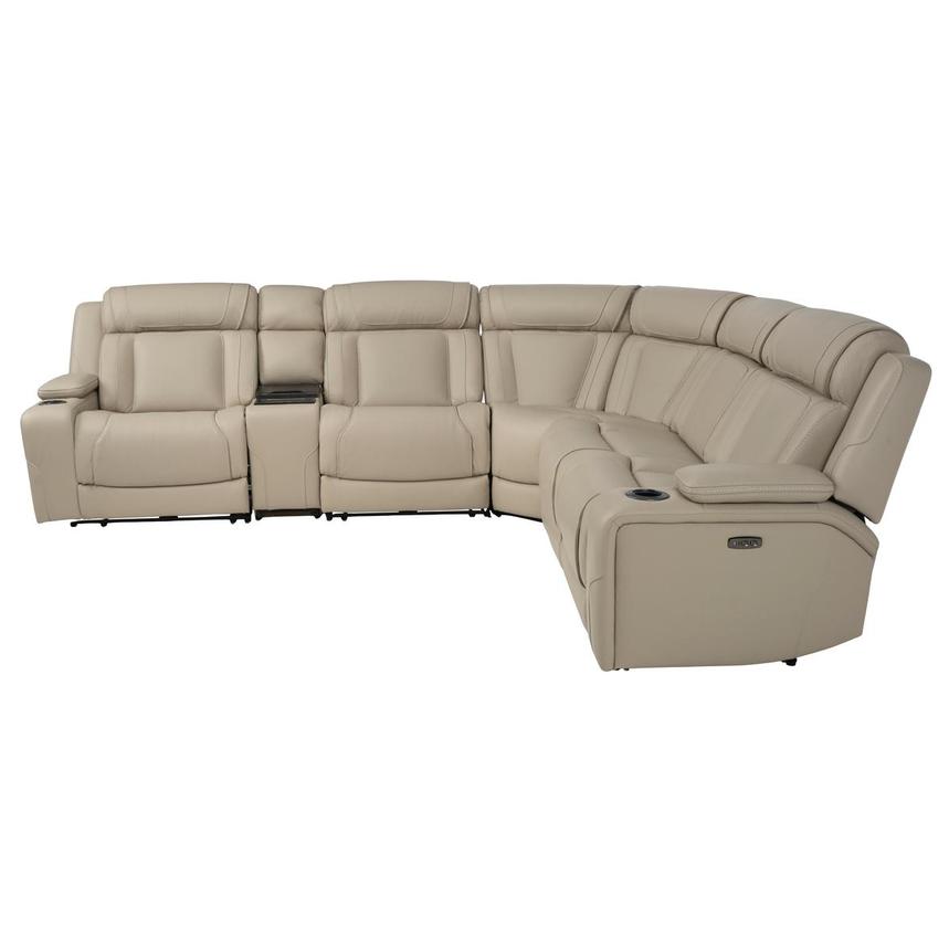 Odyssey Beige 6PCS/3PWR Leather Power Reclining Sectional w/Beverage Cooler  alternate image, 4 of 17 images.