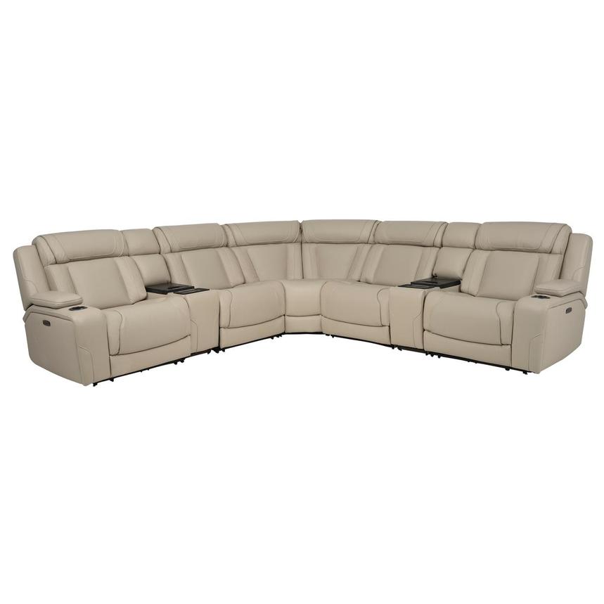 Odyssey Beige 7PCS/3PWR Leather Power Reclining Sectional w/Beverage Cooler