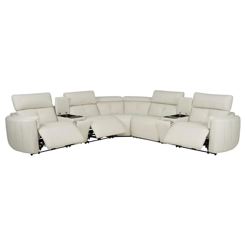 Kamet Ivory Leather Power Reclining Sectional with 7PCS/3PWR alternate image, 2 of 12 images.