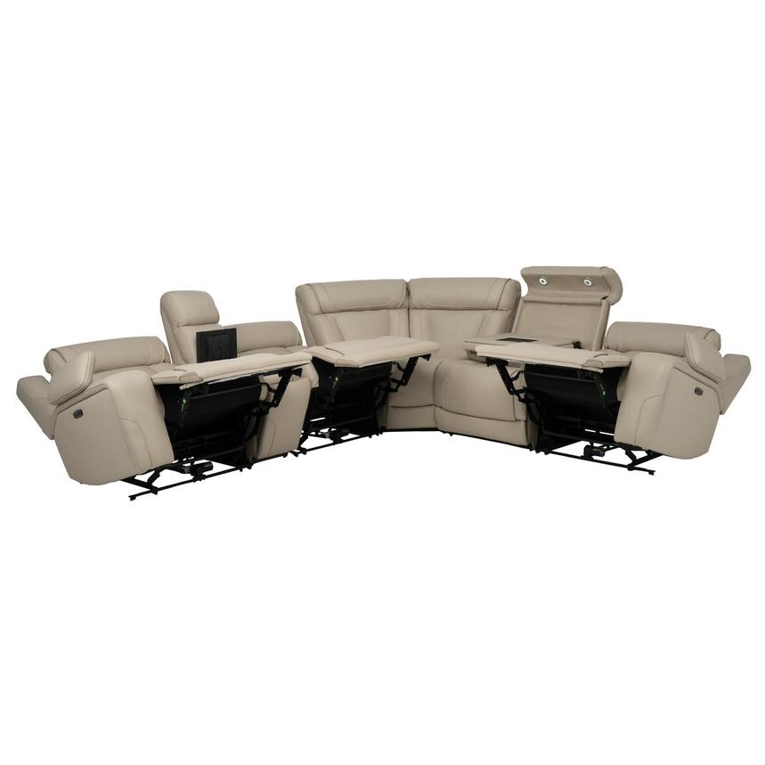 Odyssey Beige 6PCS/3PWR Leather Power Reclining Sectional w/Beverage Cooler  alternate image, 4 of 16 images.